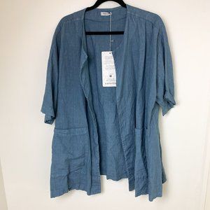 Puro Lino Italy blue open linen duster cardigan